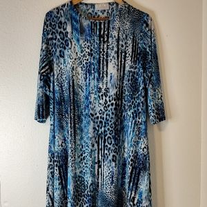 We Can Only Imagine Blue Animal Print 3/4 Sleeve A-Line Midi Dress Size XL